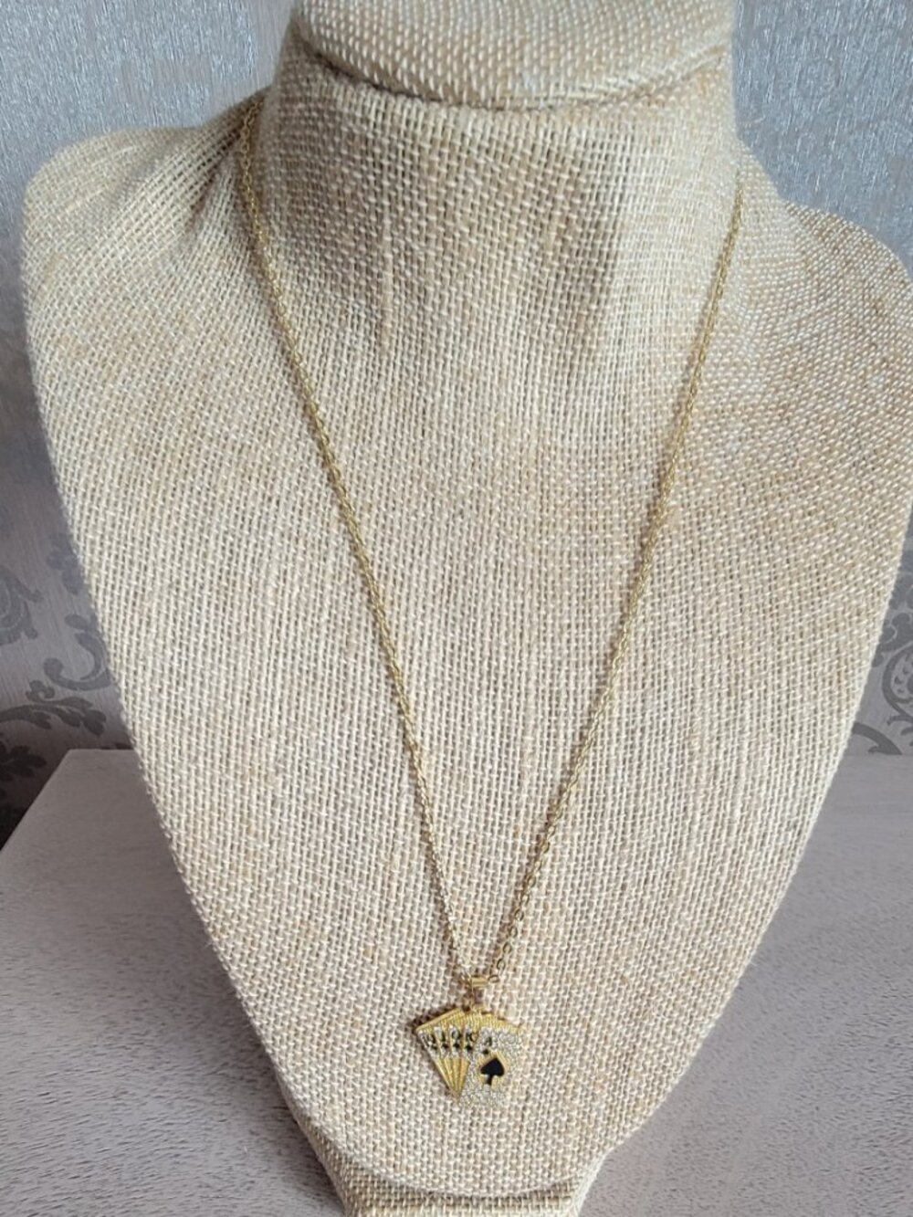 Deck of Cards Gold Tone Western Necklace